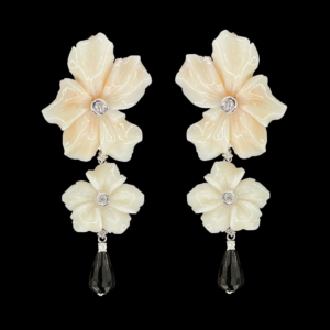 INTERCHANGEABLE CORAL FLOWER EARRINGS WITH ONYX DROPS