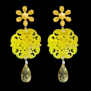 INTERCHANGEABLE FLOWER EARRINGS WITH YELLOW QUARTZ AND CITRINE DROPS