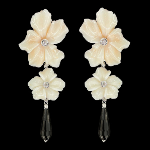 INTERCHANGEABLE CORAL FLOWER EARRINGS WITH ONYX DROPS