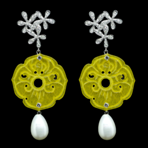 INTERCHANGEABLE FLOWER EARRINGS WITH YELLOW QUARTZ PENDANTS AND PEARLS