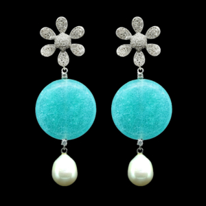 INTERCHANGEABLE FLOWER EARRINGS WITH BLUE QUARTZ PENDANTS AND PEARLS