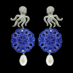 INTERCHANGEABLE OCTOPUS EARRINGS WITH BLUE QUARTZ PENDANTS AND PEARLS