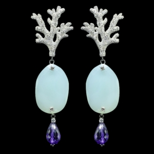INTERCHANGEABLE BRANCHES EARRINGS WITH CHALCEDONY PENDANTS AND PURPLE CRYSTAL DROPS