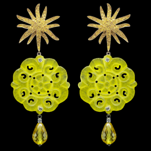 INTERCHANGEABLE SUN EARRINGS WITH YELLOW QUARTZ AND YELLOW CRYSTAL DROPS